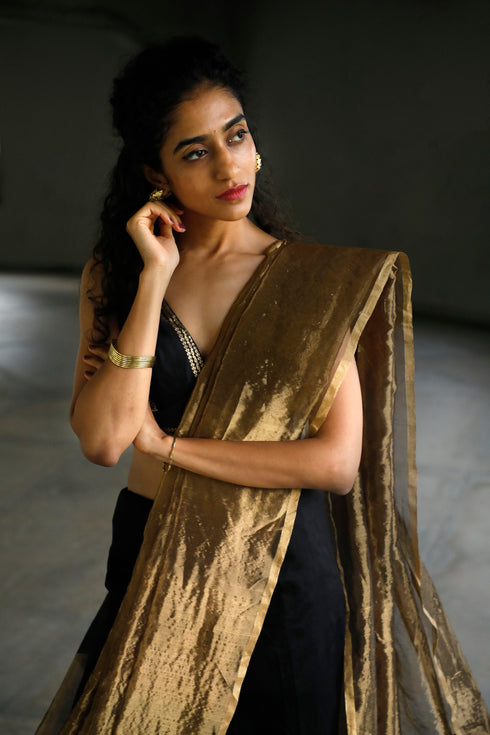 Handloom Black Chanderi Tissue Saree